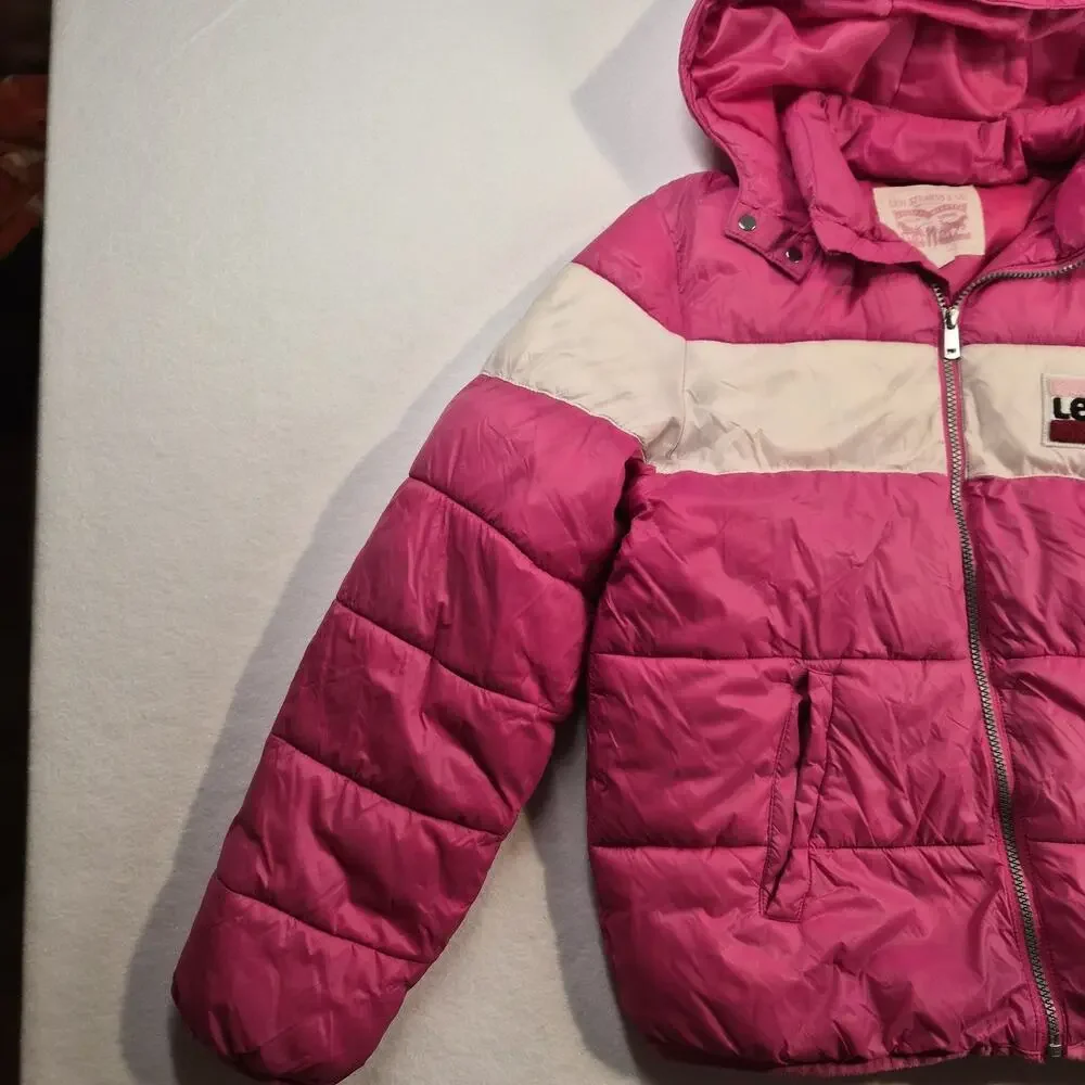 Levi’s Pink Puffer Jacket Hooded Girls 13-15 Size XL